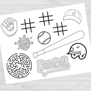 Página de actividades de béisbol, Página para colorear de béisbol, Fiesta de béisbol, Cumpleaños de béisbol, Placemat para colorear de béisbol