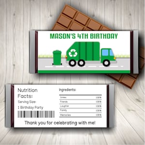 Garbage Truck Birthday Party Candy Bar Wrapper