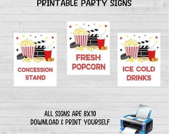 Movie Night Party Signs: Printable 8x10 JPEG