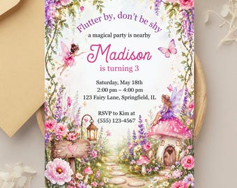 Little Fairy Birthday Invitation, Enchanted Garden Party Invite, Magical Fairy Invite, Flutter and Twirl