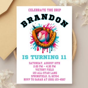 Baseball Birthday Invitation: Drip Ice Cream Party