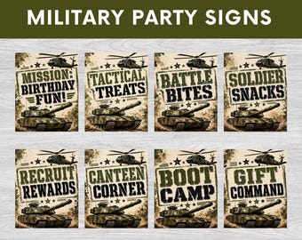 Military Party Sign Bundle, Army Party, Camo Party Signs, Tactical Treats, Battle Bites, Soldier Snacks, Instant Download