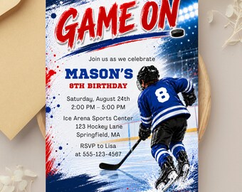 Hockey Birthday Invitation, Game On Hockey Party Invite, Sports Birthday Invitation,  Hockey Birthday Party