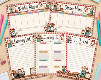 Country Kitchen Planner Bundle, Farmhouse Planner, Weekly Planner, Meal Planner, Grocery List, Cleaning List, To Do List, Instant Download