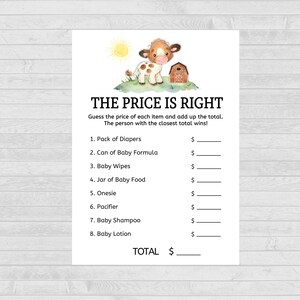 Cow Price is Right Game, Baby Shower Game, Baby Shower Game Printable, Cow Baby Shower, Holy Cow,