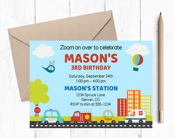Transportation Birthday Invitation: Cars, Trucks Party