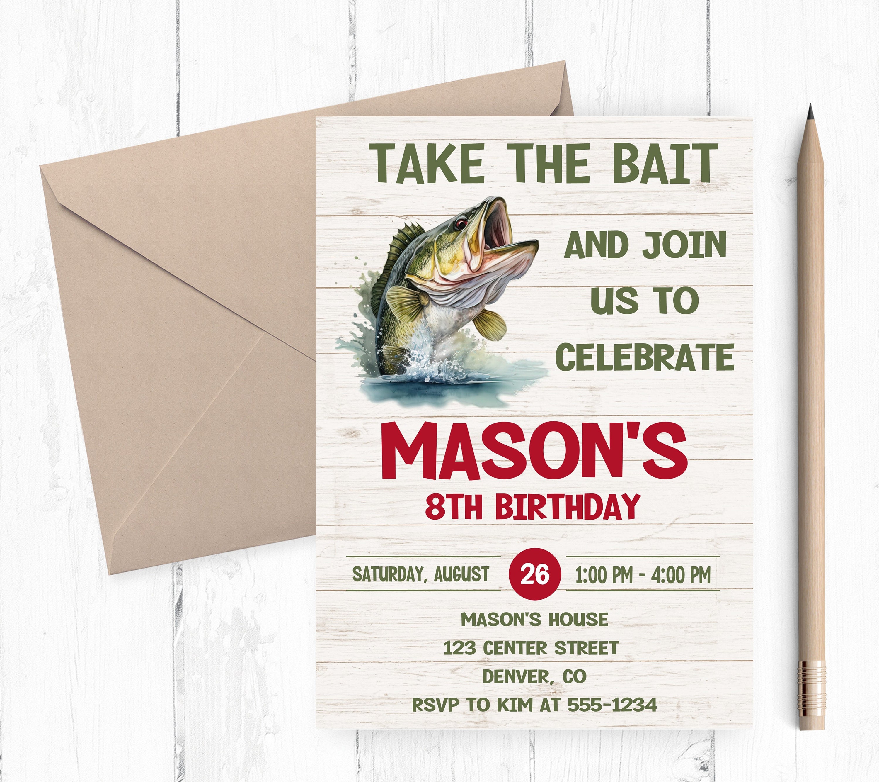 Fishing Invitation, Fishing Party, Fishing Birthday, Fishing Birthday  Invitation, Bass Fish, Fish Invitation