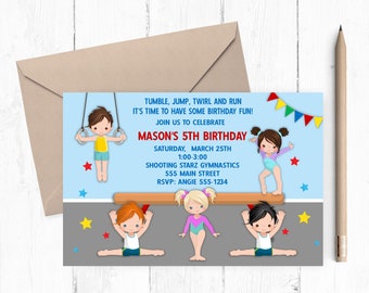 Gymnastics Birthday Party Invitation boy Girl Version - Etsy