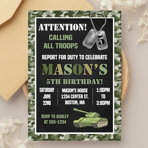 Military Tank Birthday Invitation: Camo Party