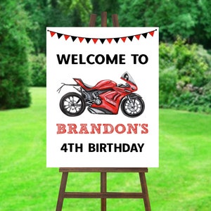 Motorcycle Welcome Sign, Motorcycle Party, Motorcycle Birthday, Motorcycle Poster, Red Motorcycle