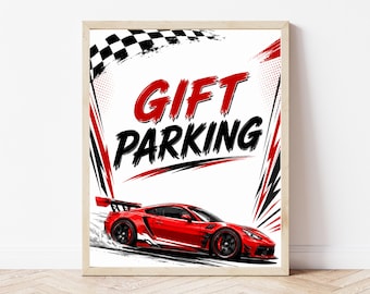 Race Car Gift Parking Sign, Race Car Party Decor, Gift Table Sign, Racing Birthday Printable, Race Theme Party Sign, Instant Download