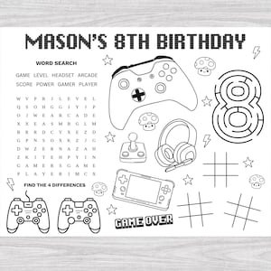 Video Game Activity Page,  Video Game Coloring Page,  Video Game Party,  Video Game Birthday,  Video Game Coloring Placemat