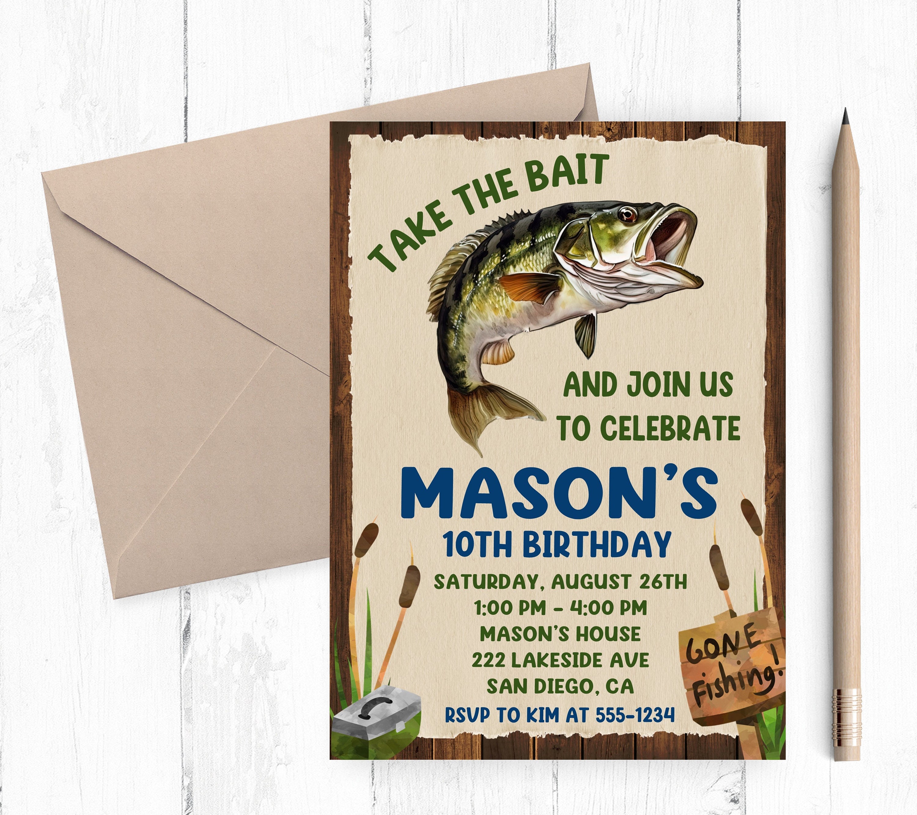 Fishing Invitation, Fishing Party, Fishing Birthday, Fishing Birthday  Invitation, Bass Fish, Fish Invitation, Take the Bait