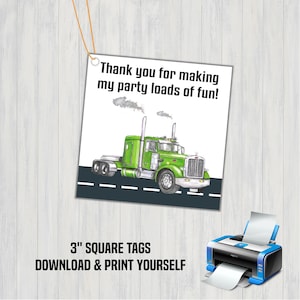 Green Semi Truck Birthday Party Favor Tags