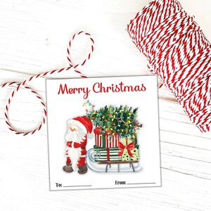 Etiquetas de Feliz Navidad con Papá Noel, Etiquetas de Navidad con Papá Noel, Etiquetas de regalo de Navidad, Etiquetas de regalo