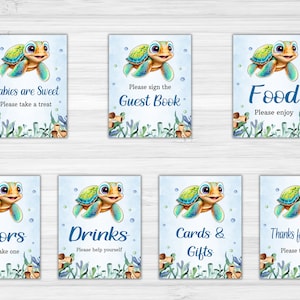 Placas para chá de bebê de tartaruga: bebidas, comidas e presentes (conjunto de 7)