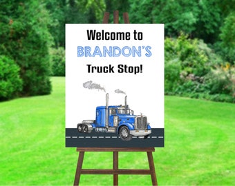 Blue Semi Truck Birthday Welcome Sign