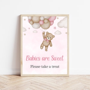 Bear Balloon Baby Shower Sign, We Can Bearly Wait Baby Shower,  Bear Baby Shower,  Girl Bear Baby Shower,  Babies are Sweet Sign