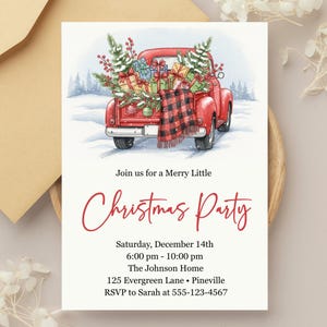 Red Truck Christmas Party Invitations, Christmas Party Invites, Christmas Invitations, Red Truck Invitations