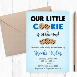 Cookie Baby Shower Invitation, Chocolate Chip Cookies, Cookie Theme, Baby Boy