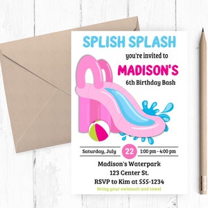 Wasserrutsche Geburtstagseinladung: Splish Splash Party
