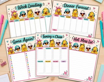 Ducks In a Row Planner Bundle, Cute Planner, Weekly Planner, Meal Planner, Grocery List, Cleaning List, To Do List, Instant Download