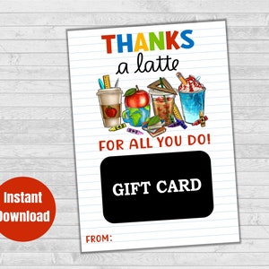 Thanks A Latte Gift Card Holder, Teacher Gift Card Holder, Teacher Gift Card Holder, Teacher Gift, Coffee Gift Card,  Teacher Latte