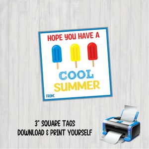 Have a Cool Summer, Sommer Geschenkanhänger, Letzter Schultag Geschenkanhänger, Ende des Schuljahres Leckerli Anhänger, Blau, Rot, Gelb