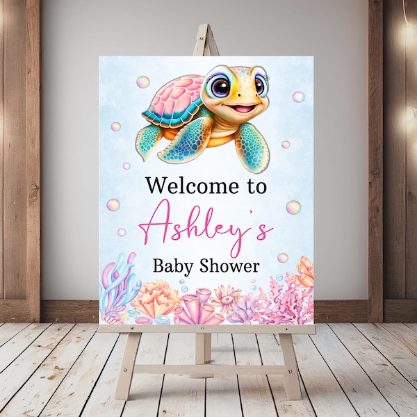 Turtle Baby Shower Welcome Sign, Turtle Baby Shower Poster,  Sea Turtle Baby Shower, Turtle Baby Shower, Baby Girl