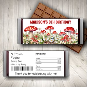 Mushroom Birthday Candy Bar Wrapper: Garden Party Favors