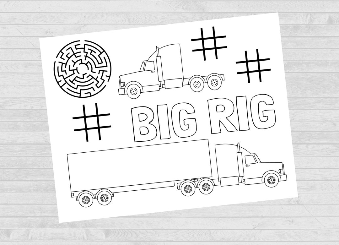 Semi Truck Coloring Page: Kids Activity Placemat