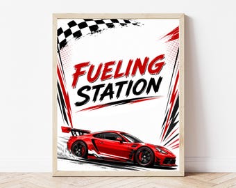Race Car Fueling Station Sign, Race Car Party Decor, Fueling Station Table Sign, Racing Printable, Race Theme Party Sign, Instant Download