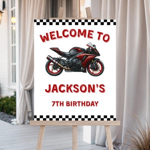 Motorcycle Welcome Sign, Motorcycle Poster, Motorcycle Party, Motorcycle Birthday,  Red Motorcycle