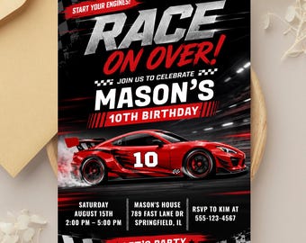 Race Car Invitation, Race Car Party Invite, Red Race Car Invitation, Race Track Birthday