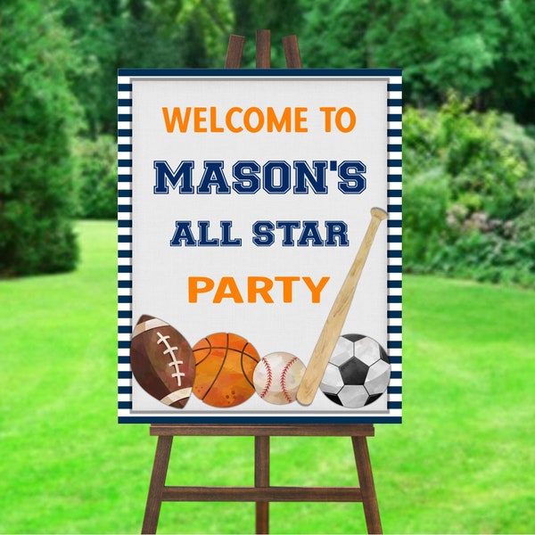 All Star Sports Sign, Sports Party, Sports Birthday, All Star Birthday Invitation, All Star Party, Sport Poster, Welcome Sign