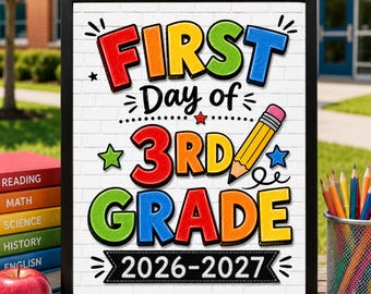 First Day of 3rd Grade Sign, First Day of School Printable, Back to School Sign, School Sign, Primary Colors, Instant Download