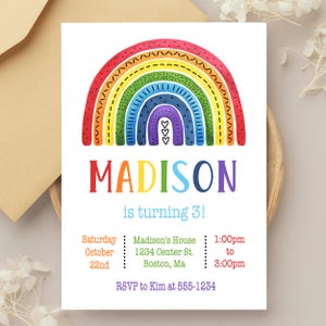 Rainbow Invitation, Rainbow Party, Rainbow Birthday, Rainbow Invites