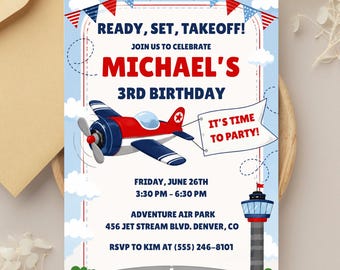 Airplane Birthday Invitation,  Airplane Party, Plane invite, Plane Birthday, Pilot Invitation