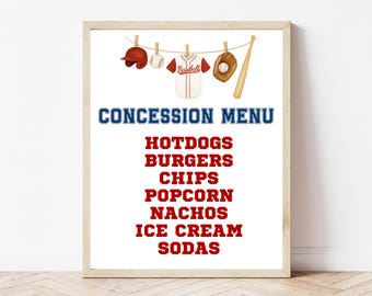 EDITABLE Baseball Concessions Menu Sign, Digital File, Baseball Party ...