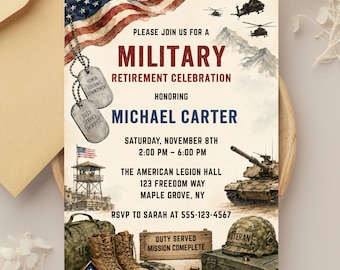 Military Retirement Invitation, Military Retirement Party, Retirement Celebration, Duty Served Mission Complete, Service Retirement Party