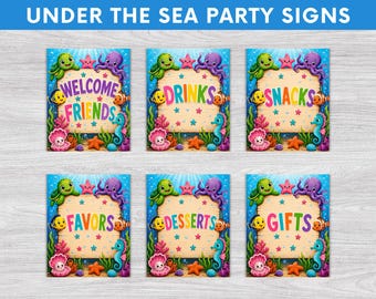Under the Sea Party Signs, Ocean Birthday, Welcome Friends Sign, Snacks,  Drinks,  Desserts,  Gifts Favors, Instant Download