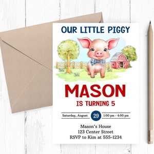 Pig Birthday Invitation, Pig Party, Pig Birthday, Pig Invitations, Our Little Piggy, Farm Party, Barnyard Party