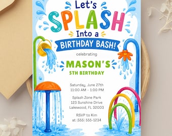 Splash Pad Birthday Invitation, Water Party Invite, Splash Party Invitation, Summer Birthday Invitation