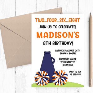Cheerleader Birthday Invitation: Blue and Orange Party