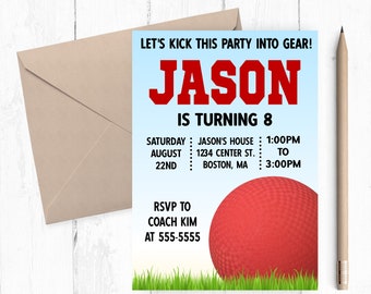 Kickball Invitation, Kickball Birthday, Kickball Party Invitation, Kick Ball, Dodge Ball, Sports Party