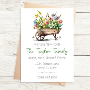 Faire-part de nouvelle adresse brouette florale