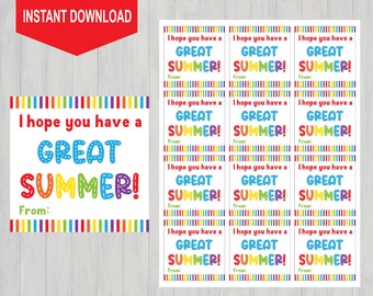 End of School Favor Tags: Colorful Summer Design