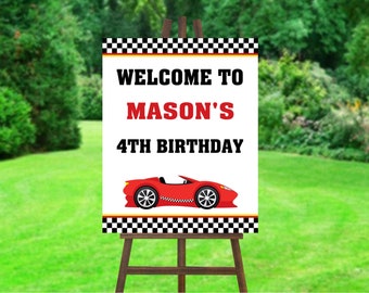 Race Car Welcome Sign, Race Car Poster, Race Car Party, Race Car Birthday, Red Race Car