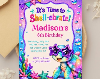 Sea Turtle Invitation, Under The Sea Party, Turtle Invitation, Ocean Party Invite