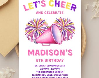 Cheerleader Birthday Party Invitation: Customizable Cheer Theme